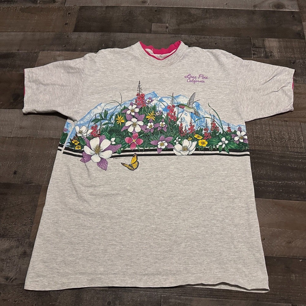 VTG Lone Pine Sierra California 1991 T Shirt Destination - Floral Bird Large
